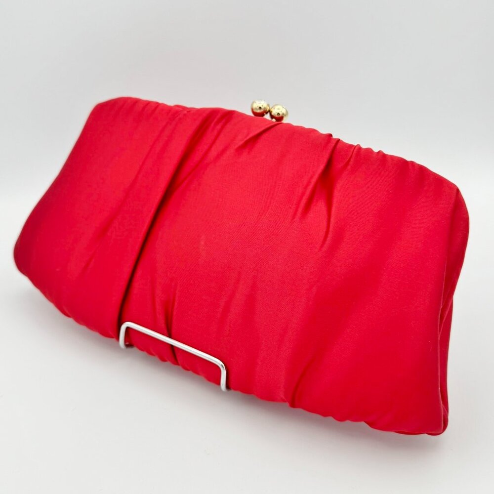 Vintage Red Satin Crystal Ande Purse Clutch Evening Bag Gold Chain